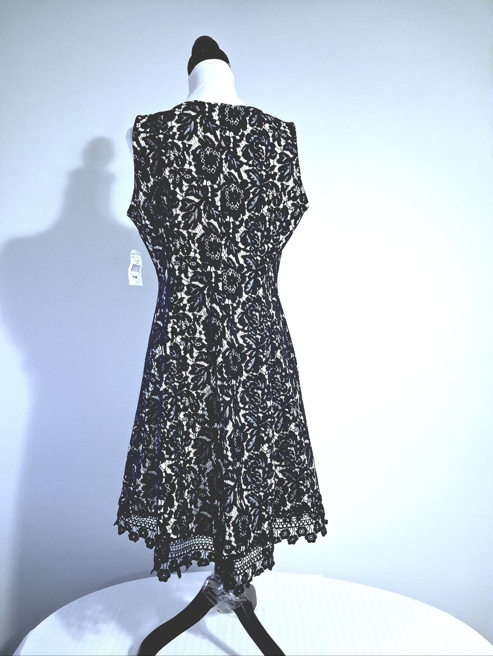 Donna Ricco Navy Lace Midi Dress with Ivory Underlay Size 14 - Picture 2 of 10